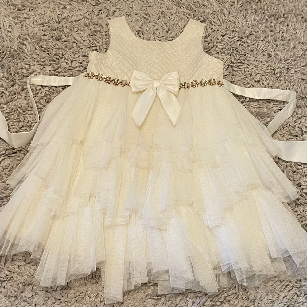 American Princess Elegant Cream Tulle Dress with Bow, Size 4